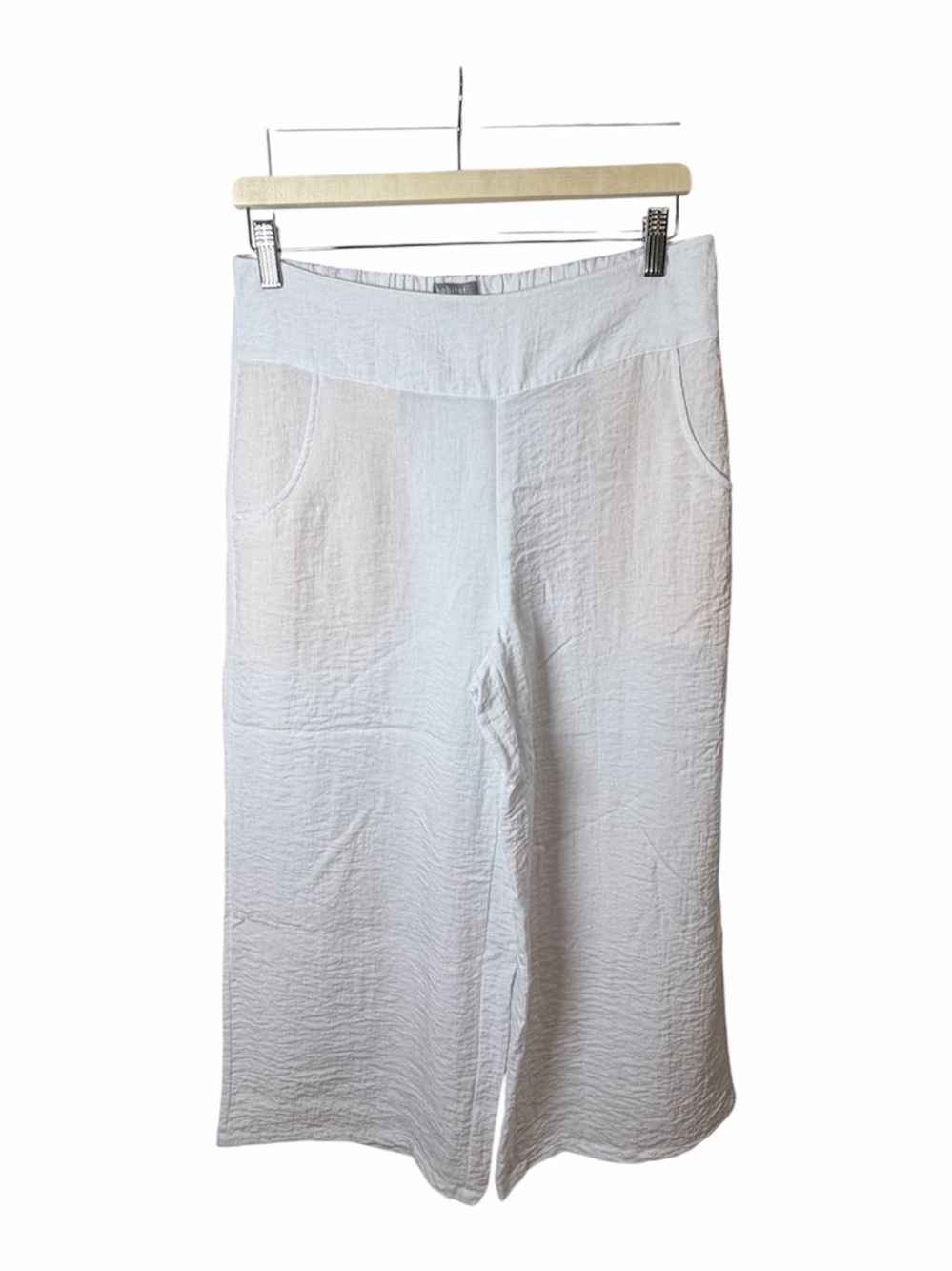 Habitat Light White Elastic-Waist Pants. Cropped. Wide Leg. Size Med.